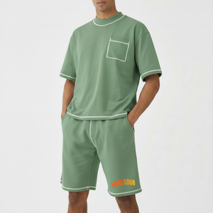 Conjunto de Pantalones Cortos de Dos Piezas con Estampado Digital para Hombre, Verano, Transpirable, Poliéster y Algodón, Cuello Redondo, Camiseta de Manga Corta, Informal, para Viaje - Product Image 1