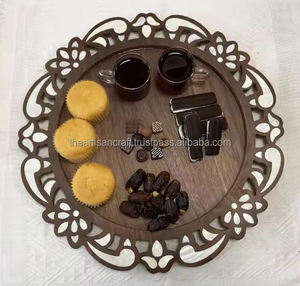 Bandeja de servicio de madera de flores hechas a mano con incrustaciones de perlas madre brillantes Diseño moderno duradero Tamaño y logotipo personalizables - Product Image 1