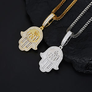 Hamsa Hand Pendant With Crystal Rhinestones Gold And <b>Silver</b> Plated Alloy Hiphop Themed Jewelry Unisex Gift - Product Image 1