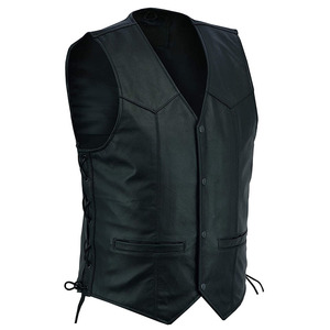 Men's PU <b>Leather</b> <b>Vests</b> Moto Biker Style V-Neck Single Breasted With Side Laces Autumn Outerwear - Product Image 5
