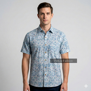 Chemise d'été florale en popeline pour homme, personnalisée, à manches courtes, imprimée, décontractée, boutonnée, séchage rapide, écologique, vente en gros - Product Image 1