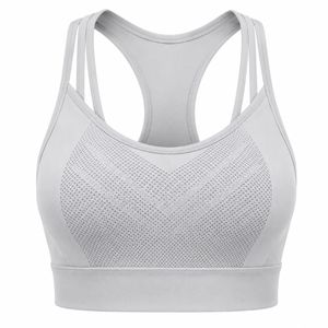 HMA SPORTS APPAREL Women's Navy <b>Blue</b> Racerback Sports <b>Bra</b> High Support Lightweight Seamless Breathable Mesh Panels Front - Product Image 1
