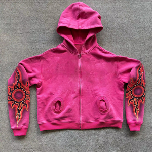 Sweat à capuche zippé en molleton 100 % coton personnalisé pour homme, imprimé DTG avec motif en strass - Product Image 1