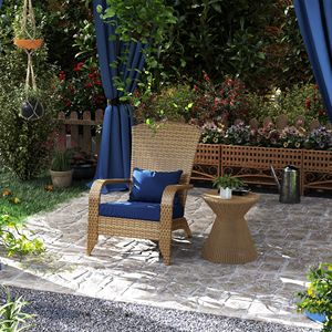 Sedia da Patio Adirondack Blu Scuro in Rattan con Schienale Alto Curvo e Cuscini Morbidi per Terrazza e Giardino, Impilabile per Uso Esterno - Product Image 2