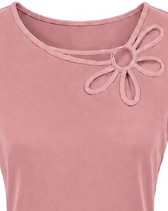 Customized Dusty Pink Women Casual T Shirt Floral Ring Neck Short Sleeve Summer Fashion Soft Stretch Ladies Tee Blouse <b>Top</b> Wear - Product Image 5