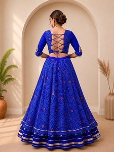 VISHNU K DESIGNS Lehenga Choli Azul para Mujer, Vestido Étnico Tradicional Indio de Algodón, Largo hasta el Suelo, de Secado Rápido, para Bodas y Fiestas - Product Image 4