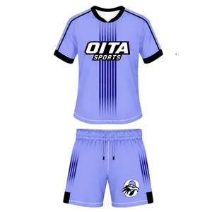 Ensemble de rugby noir lavande, maillot à manches courtes et col rond avec short assorti, respirant, uniforme sportif pour l'entraînement en équipe - Product Image 1