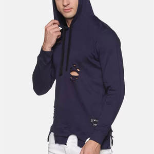 เสื้อฮู้ดดี้ผู้ชายสีพื้นพิมพ์โลโก้ตามสั่ง ผ้าฟลีซคอตตอน 100% ระบายอากาศได้ดี แห้งเร็ว สำหรับฤดูหนาว แขนยาว ดีไซน์ขาดๆ - Product Image 2