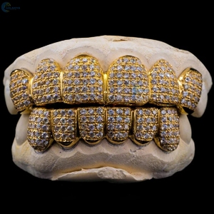 Grillz de Oro Amarillo Sólido de 10K con Diamantes Cultivados en Laboratorio, 6 Superiores y 6 Inferiores, Estilo Rapper Hip Hop - Product Image 5
