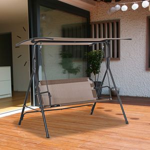 2 Seater Brown Patio <b>Swing</b> Chair with Adjustable Canopy Egg Design Armrests Steel <b>Frame</b> & Texeline Fabric for Outdoor Porch - Product Image 2