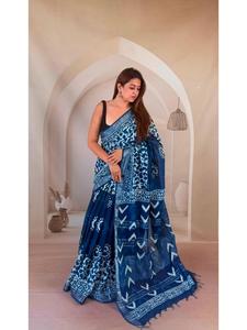 Wholesale NAVRANG ETHNIC Hand Block Printed Linen <b>Saree</b> <b>Blouse</b> Natural Dyed Pure Handmade Fabric Chemical Free Printing Indian - Product Image 3