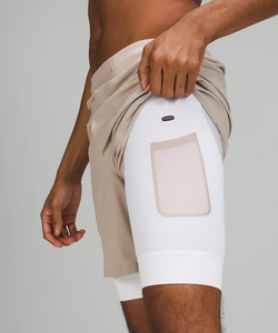 Men's Casual 2-in-1 Athletic Shorts with Zippered Pockets Double <b>Layer</b> Lightweight Elastic Waist Anti-Wrinkle 100% Polyester - Product Image 5