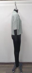 <b>Women's</b> <b>Linen</b> Crop <b>Top</b> Short Sleeve Turn-down Collar Casual Solid Color Breathable Spring Summer Shirt Regular Fit - Product Image 3