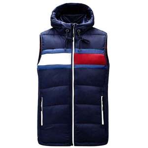 <b>Men's</b> Hooded Autumn Waterproof Puffer Vest Color Blocked Quilted Sleeveless <b>Jacket</b> Plus Size Casual Outerwear Zipper Pockets - Product Image 1