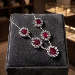 Collier en argent sterling 925 avec quartz rouge, bijoux ethniques indiens faits à la main, pierre précieuse naturelle, collier à chaîne tendance pour femmes - Product Image 2
