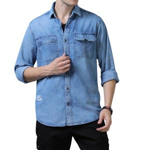 Chemise en jean confortable pour homme, tissu en jean personnalisable, vente en gros de coton - Product Image 1