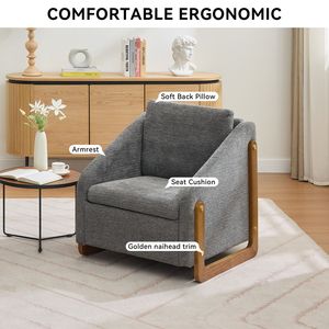 Poltrona Moderna in Tessuto Chenille con Struttura Laterale in Legno, Seduta Imbottita, Sedia d'Accento per Soggiorno - Product Image 4