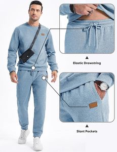 Pantalones Deportivos para Hombre, Color Azul Sólido, con Cordón Ajustable, Transpirables, de Algodón y Spandex, Corte Regular, para Otoño - Product Image 3