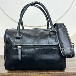 Sac de voyage unisexe portable en cuir véritable fait main, en cuir de vache à poils, avec pierre turquoise, petit sac de voyage - Product Image 5