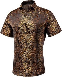 เสื้อเชิ้ตผู้ชายคอกลมแขนสั้นลายเพสลีย์ลำลองทรงปกติผ้าถักพิมพ์ลายระบายอากาศได้ดีผ้าฝ้าย 100% สีดำ - Product Image 1