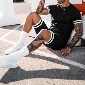 Camiseta de Manga Corta Personalizada para Hombre, Negra, de Poliéster/Algodón, Informal, Transpirable, de Verano, con Patrón 3D Tejido en Relieve, Color Sólido a Rayas - Product Image 2