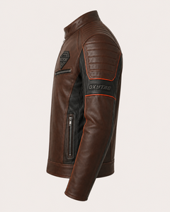 High Quality Custom Men's Genuine Leather Cafe <b>Racer</b> Motorcycle <b>Jacket</b> Windproof Flame-Retardant CE Protection Outdoor Fashion - Product Image 4