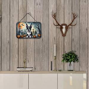 Nouveau Boston Terrier Spooky Halloween aluminium métal tenture murale multicolore 8HX12W pour cuisine salle de bain décoration murale maison Plaque - Product Image 4