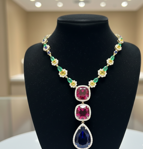 Collier élégant pour femme en argent sterling 925 plaqué or 18 carats avec pierre rose et zircon cubique, coupe poire bleue hydro - Product Image 4