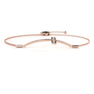 Bracelet en or rose 10 carats avec diamants, design minimaliste, diamants de laboratoire taille baguette, pour femme, à porter au quotidien - Product Image 1