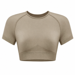 Débardeur court sans couture à col rond noir pour femmes adultes, manches courtes, couleur unie, 100% coton, respirant, anti-rides, séchage rapide - Product Image 2