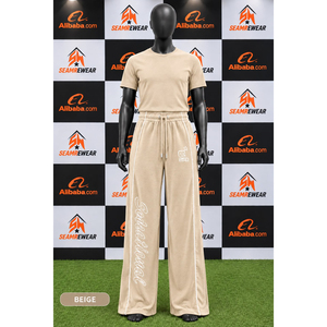 <b>White</b> <b>Men's</b> Wide Leg <b>Pants</b> Elastic Waist Drawstring Casual Breathable Polyester Sport Trousers with Side Stripe and Logo - Product Image 5