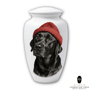 Urne funéraire pour chien noir, artisanale en aluminium, avec portrait artistique du chien, 220 pouces cubes, design écologique - Product Image 3