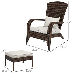 Sedia Adirondack con schienale alto e seduta ampia, in vimini, con cuscini bianco crema per esterni, terrazza con braciere o giardino - Product Image 3