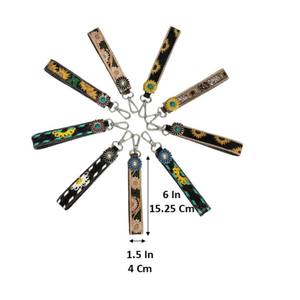 Nouvelle sangle porte-clés artisanale en cuir de vachette véritable avec concho et motif floral tournesol, pince à clés de style western, cadeau - Product Image 2