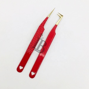 แหนบต่อขนตาสแตนเลสอย่างดี สีแดง ปลายสีทอง ทรงตรง ยอดนิยมอันดับต้นๆ - Product Image 1