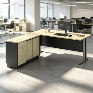 Modern Commercial L Shape <b>Office</b> Desk Storage Cabinet Chipboard Melamine Top Computer <b>Workstation</b> for Hospital AY <b>Office</b> System - Product Image 3