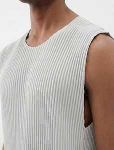 Men's O-Neck Sleeveless <b>Tank</b> <b>Top</b> Striped Polyester Breathable Knitted Hollow Out Front Logo <b>Vintage</b> Style - Product Image 6
