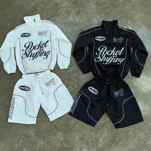 Custom Men's <b>Reflective</b> Zip-up Polyester Nylon Windbreaker Tracksuit Track <b>Jacket</b> Shorts Set Solid Outdoor <b>Running</b> Sportswear - Product Image 3