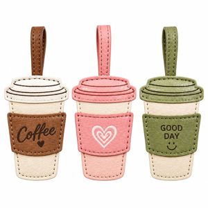 Porte-clés tasse à café personnalisé en cuir PU, breloque de sac pour femme, vente en gros OEM - Product Image 1
