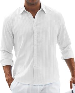 Chemise décontractée d'été rayée en lin/coton noir respirante pour homme, col rabattu, boutonnée, manches longues, tissée, service personnalisé - Product Image 2