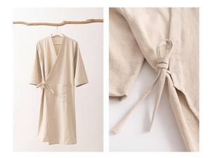 Peignoir de club haut de gamme unisexe en coton et lin, coupe kimono, grande taille, motif uni, avec cordon de serrage – Vente directe usine OEM - Product Image 6