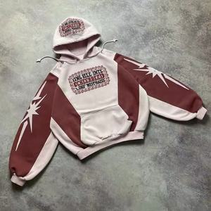 Sweat à capuche pour homme, coupe oversize, grammage lourd, 100% Coton, style Rétro Goth, avec impression en relief, patchwork et motifs graphiques streetwear - Product Image 1