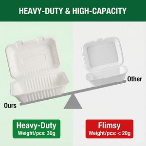 Boîtes alimentaires à clapet compostables, étanches et robustes 9x6 en bagasse, avec couvercles jetables pour restaurants - Product Image 4