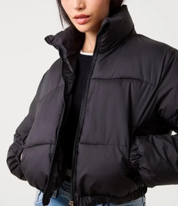 Custom Logo Women's <b>Stand</b> Collar Crop Puffer Jacket 100% Polyester Windbreaker Fabric Winter Cotton Filled Black Bubble <b>Coat</b> - Product Image 6