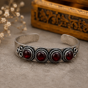 Handcrafted Garnet Four Stone Wide <b>Cuff</b> Bangle Gold/<b>Silver</b> Plated Brass Adjustable Jewelry for Women - Product Image 6
