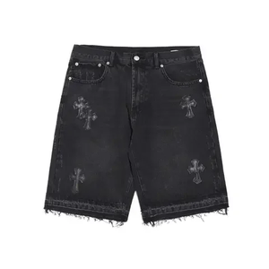 Shorts de Mezclilla Desgastados para Mujer con Apliques Cruzados, Cintura Media, Corte Regular, Estilo Casual Vintage de Verano - Product Image 4