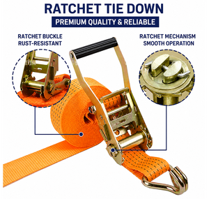 Provina Adjustable Ratchet Tie Set Heavy Duty Steel J-Hooks Durable Polyester Webbing 450kg-5000kg Break Strength 25/38/50mm - Product Image 2