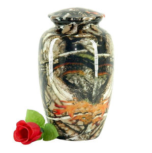 Urna Funeraria de Metal Gris Moteado de Lujo al por Mayor, Jarra Conmemorativa con Detalles Plateados Mate y Diseño Artístico en Esmalte Pulido - Product Image 3