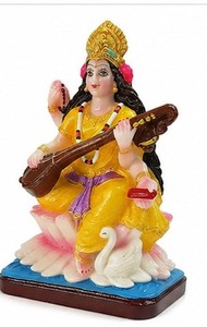 Estatua de la Diosa Saraswati de Mármol Tradicional Hecha a Mano, Figura Religiosa Sentada sobre un Loto, Decoración para el Hogar u Oficina para Diwali - Product Image 5
