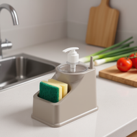 Distributeur de savon multifonctionnel autoportant PlasticForte avec support pour éponge, 6 étagères, design minimaliste, organisateur de cuisine Morandi